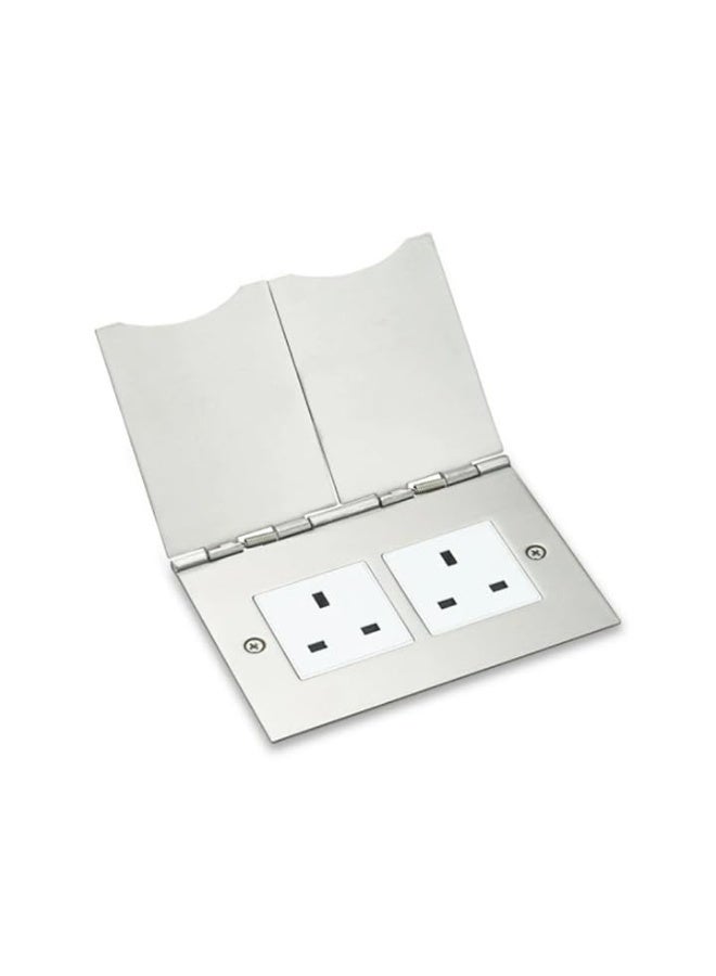 NOVEX 13A Flat Floor Socket Plate (TWIN, SATIN CHROME) - Image 1