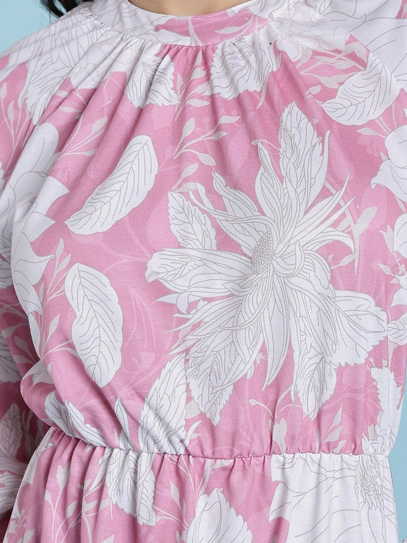 HELLCAT Girls Floral Printed Pink Casual Midi Dress for 11-16 Years | Western A-Line Midi Dress for Girls | Girls Stylish Full Sleeve Dress_Pink_11-12 Years - Image 3