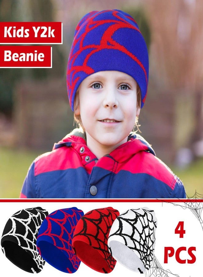 Silicherry 4 Pcs Winter Beanie Hat for Kids Y2k Hat Winter Warm Acrylic Knitted Gothic Spider Web Beanie for Kids Boys Girls Outdoor Ski - Image 3