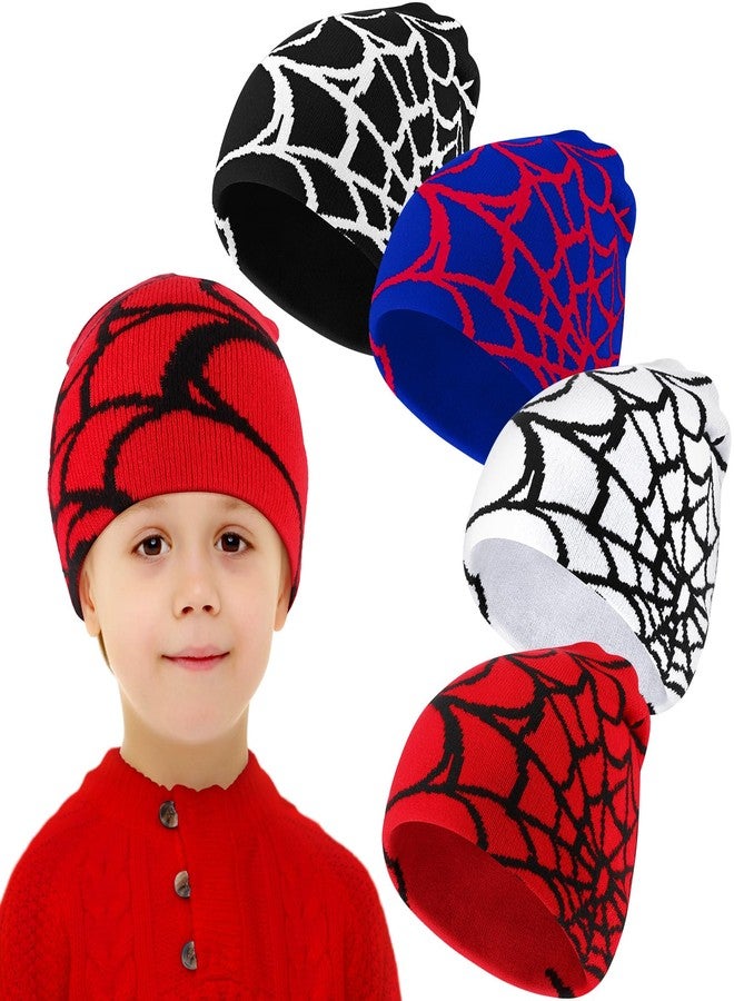 Silicherry 4 Pcs Winter Beanie Hat for Kids Y2k Hat Winter Warm Acrylic Knitted Gothic Spider Web Beanie for Kids Boys Girls Outdoor Ski - Image 1