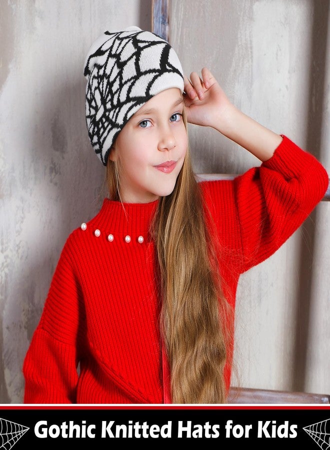 Silicherry 4 Pcs Winter Beanie Hat for Kids Y2k Hat Winter Warm Acrylic Knitted Gothic Spider Web Beanie for Kids Boys Girls Outdoor Ski - Image 5
