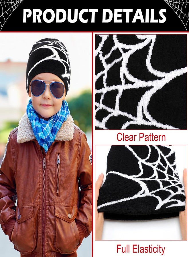 Silicherry 4 Pcs Winter Beanie Hat for Kids Y2k Hat Winter Warm Acrylic Knitted Gothic Spider Web Beanie for Kids Boys Girls Outdoor Ski - Image 4