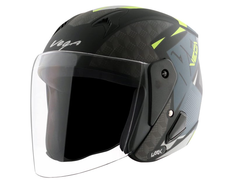 Vega Lark Twist Motorbike ISI Certified Full Face Motorcycle Helmet with Impact Resistant ABS Shell High Density EPS Liner Scratch Resistant Visor Aerodynamic Design Quick Release Buckle Comfortable Breathable Inner Padding Dull Black Neon Yellow Helmet-M - Image 1