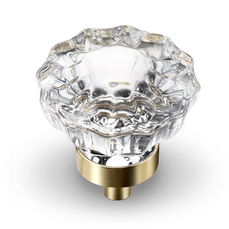 Vehcil Crystal Cabinet Knobs 8 Pack Gold Drawer Dresser Knobs Single Hole Brass Vintage Dresser Knobs For Kitchen Cupboard Closet Bathroom Dresser Drawer Retro Round Flower Design - Image 1