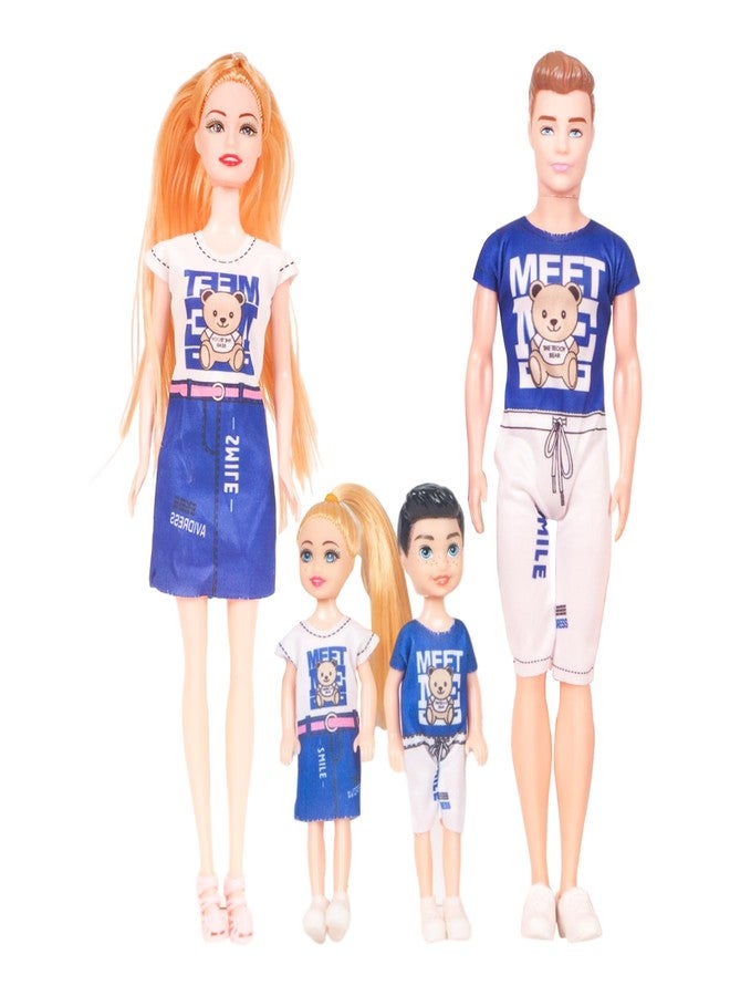 WISHKEY Plastic Beautiful Travel Family Doll Set with Mom,Dad,Baby Boy & Girl, Ideal Pretend Play Doll Accessories Stylish Playset for Girls, Multicolor, 3+ Years (Pack of 1) - Image 1