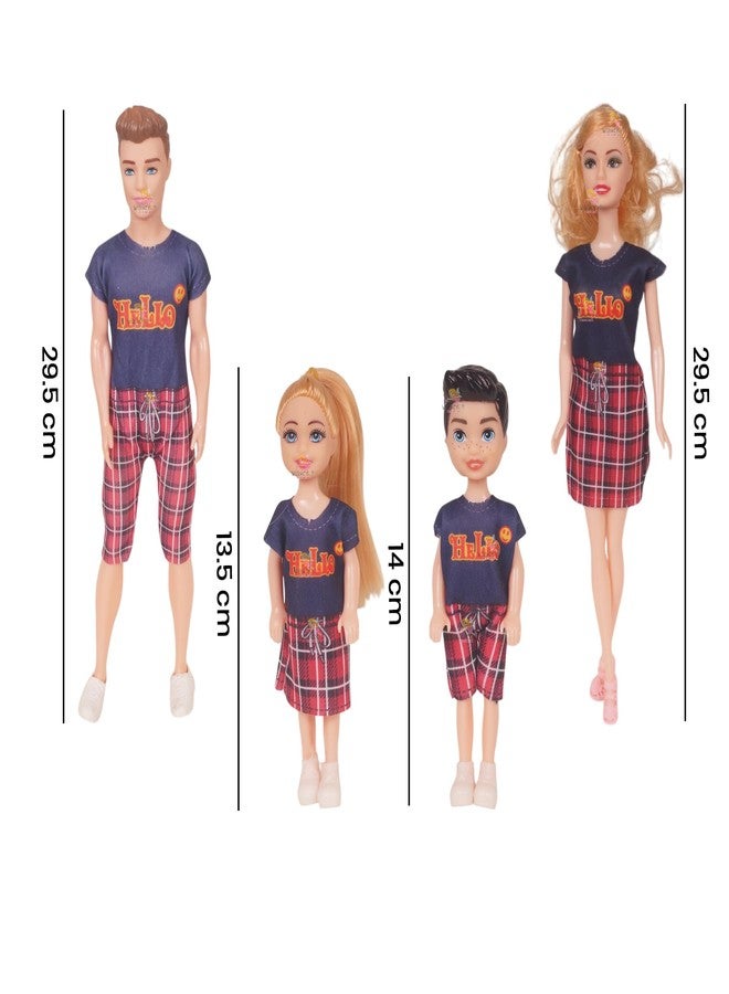 WISHKEY Plastic Beautiful Travel Family Doll Set with Mom,Dad,Baby Boy & Girl, Ideal Pretend Play Doll Accessories Stylish Playset for Girls, Multicolor, 3+ Years (Pack of 1) - Image 4