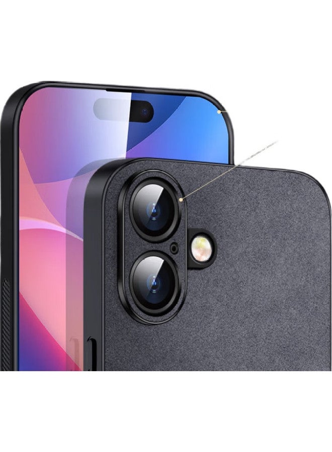 Shangsu Iphone 16 Plus Case, Apple 16 Plus Protective Cover, Full Lens Protection Soft Shell, Simple Luxury Lambskin Outer Case, Shockproof, For Women And Men, Leather Case, Black - Image 2