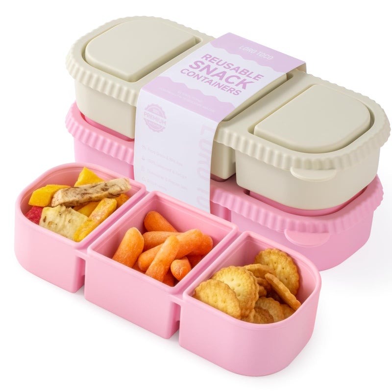 LOROTOCO 2Pack Silicone Reusable Snack Containers with Lids | Small 3-Compartment Snackle Box |Perfect for Kids Lunch, Sauce, Food Storage at School, Work, Travel - Image 1