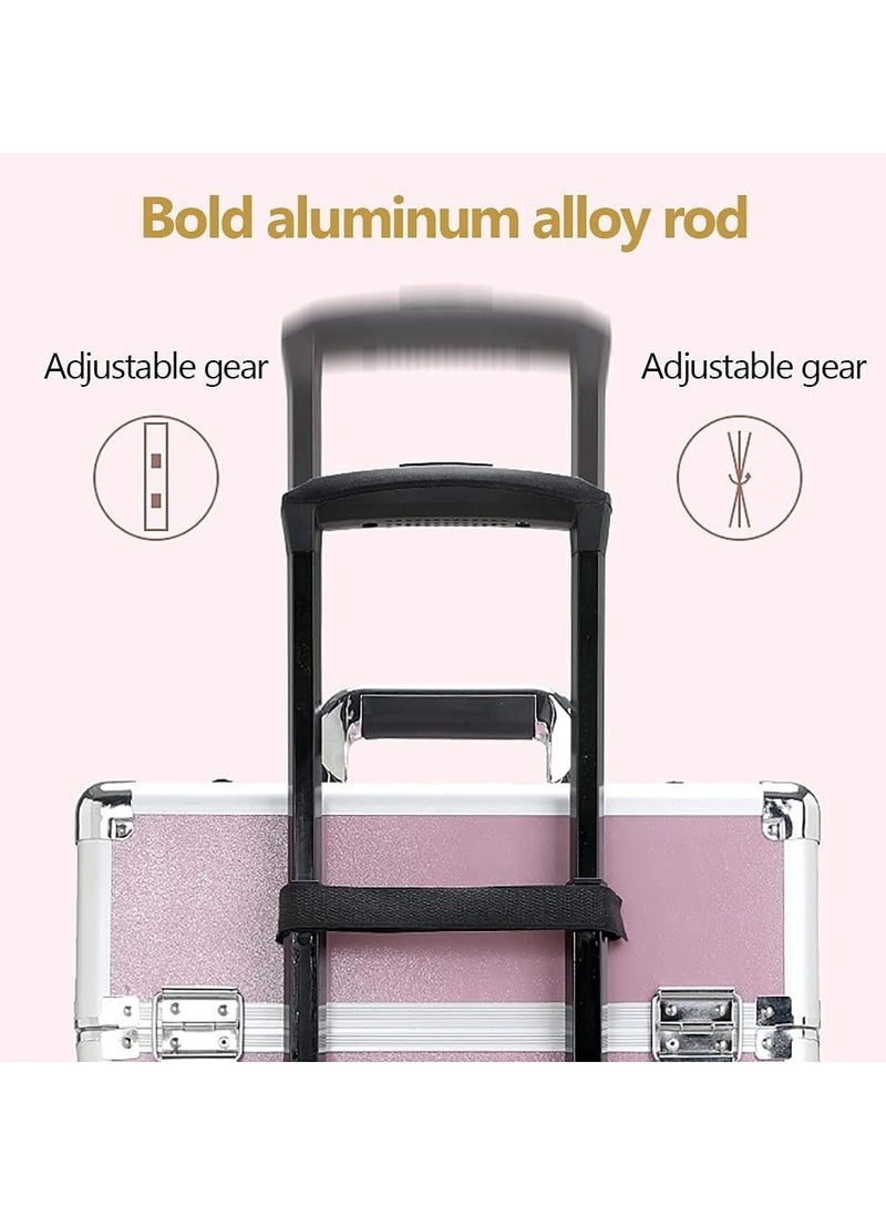 Generic - Makeup Trolley Case Makeup Train Case Makeup Organizer Box Portable Travel Cosmetics with Wheels, Detachable Carrying Case, Large Capacity Storage Box (Pink,3 Layers) - Image 1