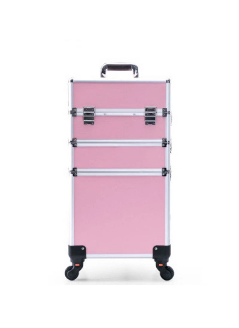 Generic - Makeup Trolley Case Makeup Train Case Makeup Organizer Box Portable Travel Cosmetics with Wheels, Detachable Carrying Case, Large Capacity Storage Box (Pink,3 Layers) - Image 1