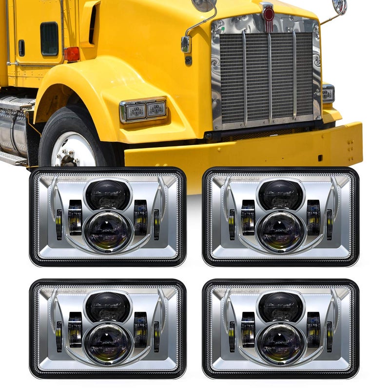 XPCTD 4x6 Inch LED Headlights 4 PCS 60W 14400LM DOT Approved Rectangular Replacement for H4651 H4652 H4656 H4666 H6545 Compatible with Peterbilt Kenworth Freightliner Ford Probe Oldsmobile Cutlass