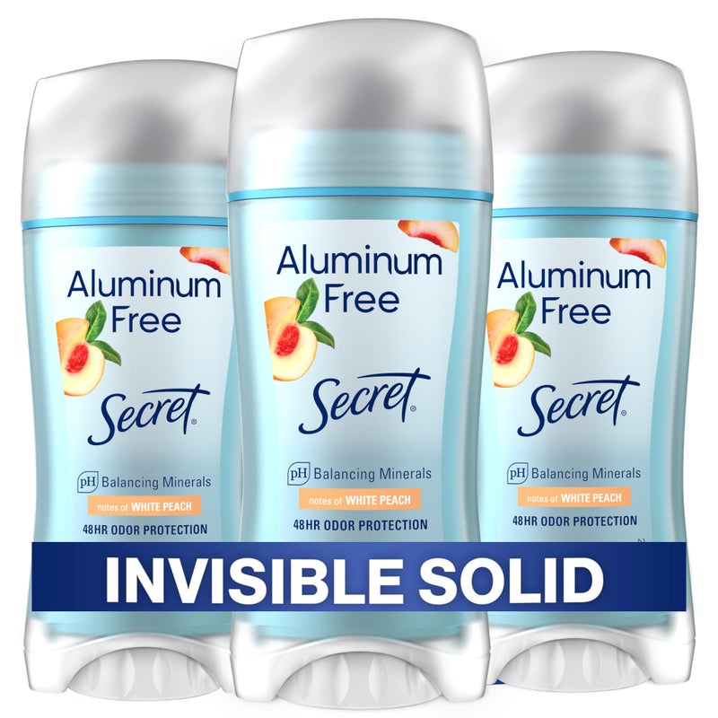 Secret Aluminum Free Deodorant for Women, 48hr Odor Protection, Free of Parabens Dyes Talc & Baking Soda, PH Balancing Minerals, Invisible Solid, White Peach Scent, 2.4 oz (Pack Of 3) - Image 1