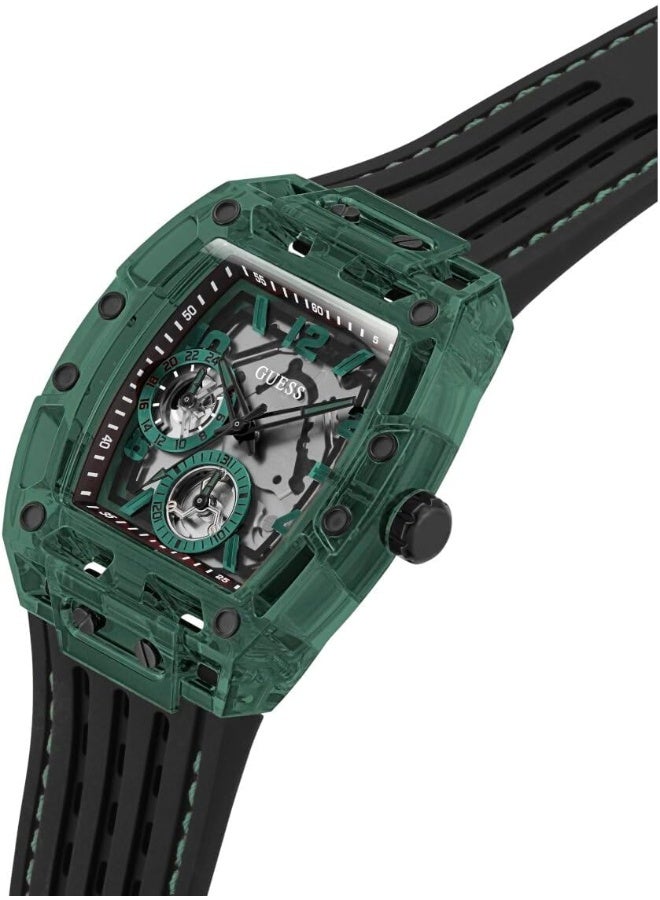 GUESS Men's 41mm Watch - Black Strap Black Dial Green Case - Image 4