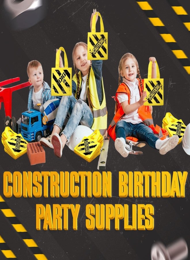 Bedwina Construction Birthday Party Supplies 12 Under Construction Party Decorations Themed Mini Non-Woven Canvas Tote Gift Bags with Handles for Kids and Goodie Bags for Boys - Image 3
