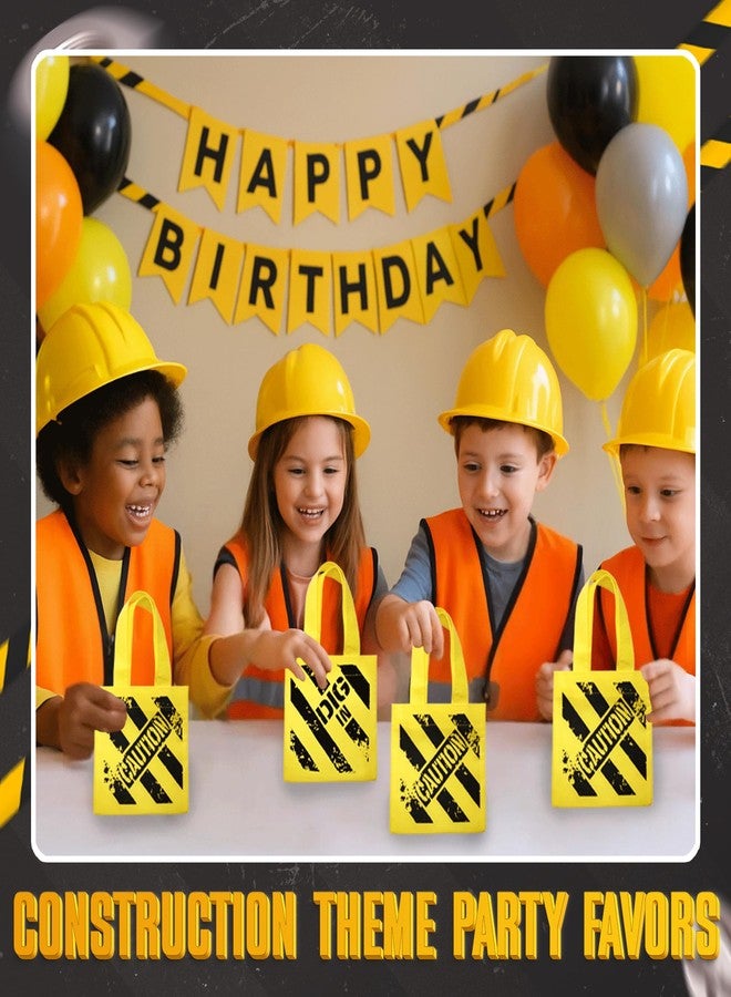 Bedwina Construction Birthday Party Supplies 12 Under Construction Party Decorations Themed Mini Non-Woven Canvas Tote Gift Bags with Handles for Kids and Goodie Bags for Boys - Image 4