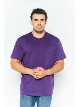 Men Crew Neck Short Sleeves Brand Logo T-Shirt, Dark Purple