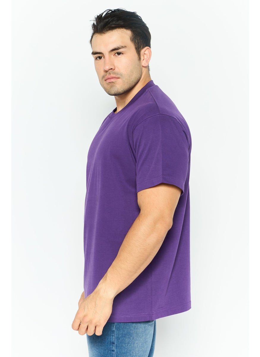 ESPRIT - Men Crew Neck Short Sleeves Brand Logo T-Shirt, Dark Purple - Image 1