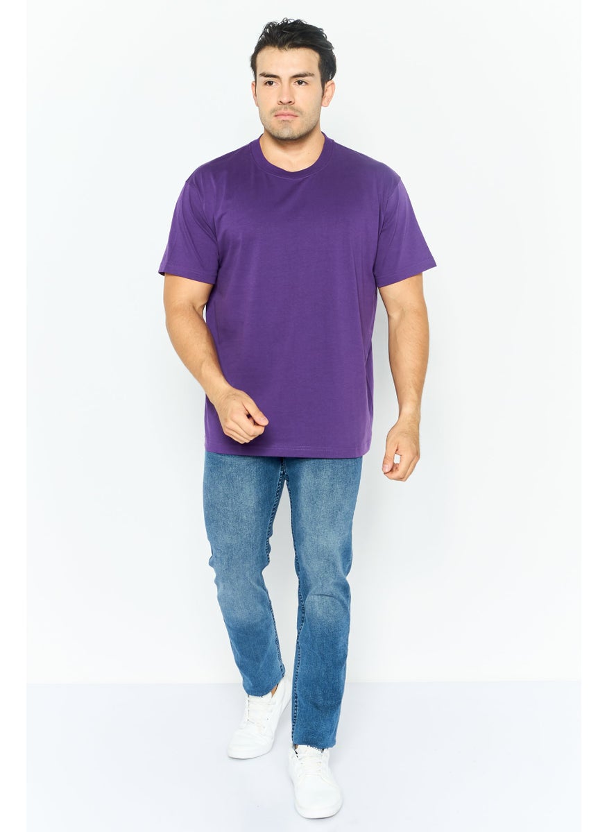 ESPRIT - Men Crew Neck Short Sleeves Brand Logo T-Shirt, Dark Purple - Image 1