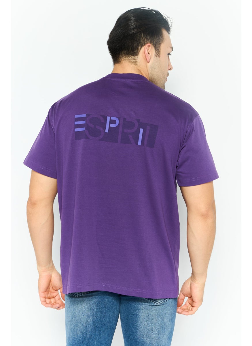 ESPRIT - Men Crew Neck Short Sleeves Brand Logo T-Shirt, Dark Purple - Image 1