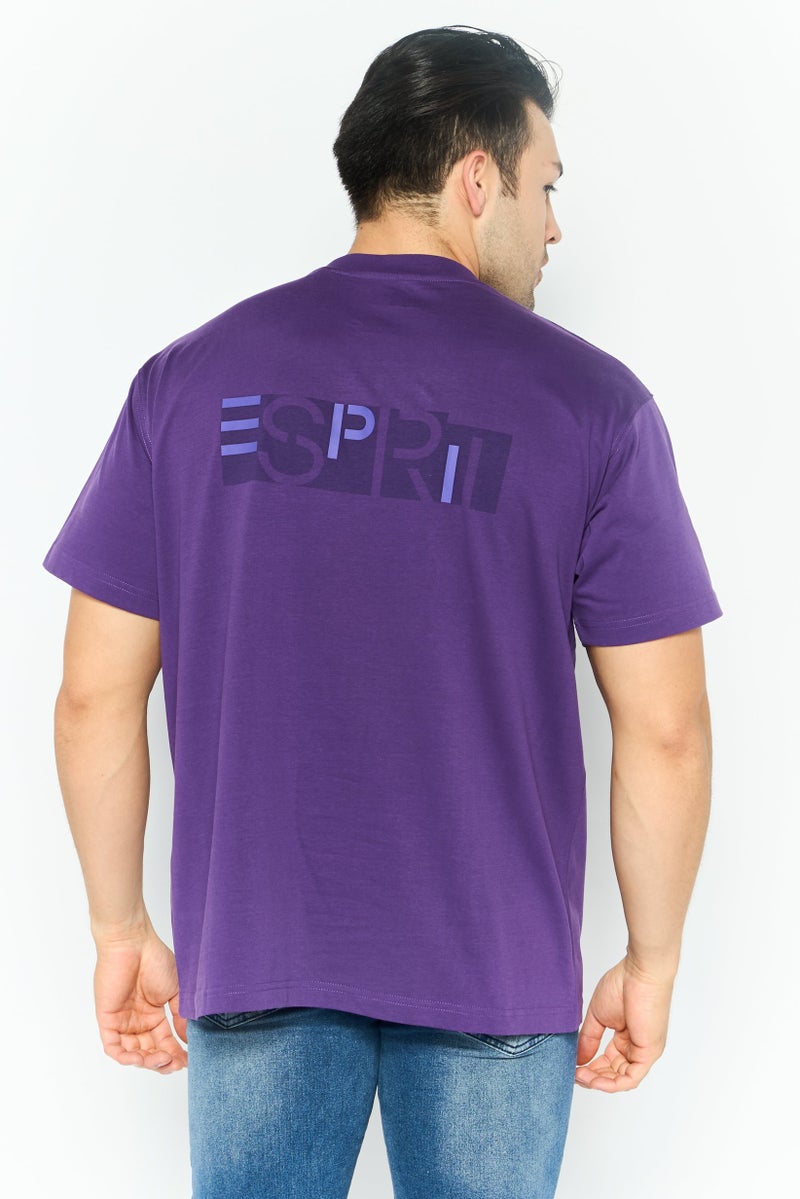 ESPRIT Men Crew Neck Short Sleeves Brand Logo T-Shirt, Dark Purple - Image 4