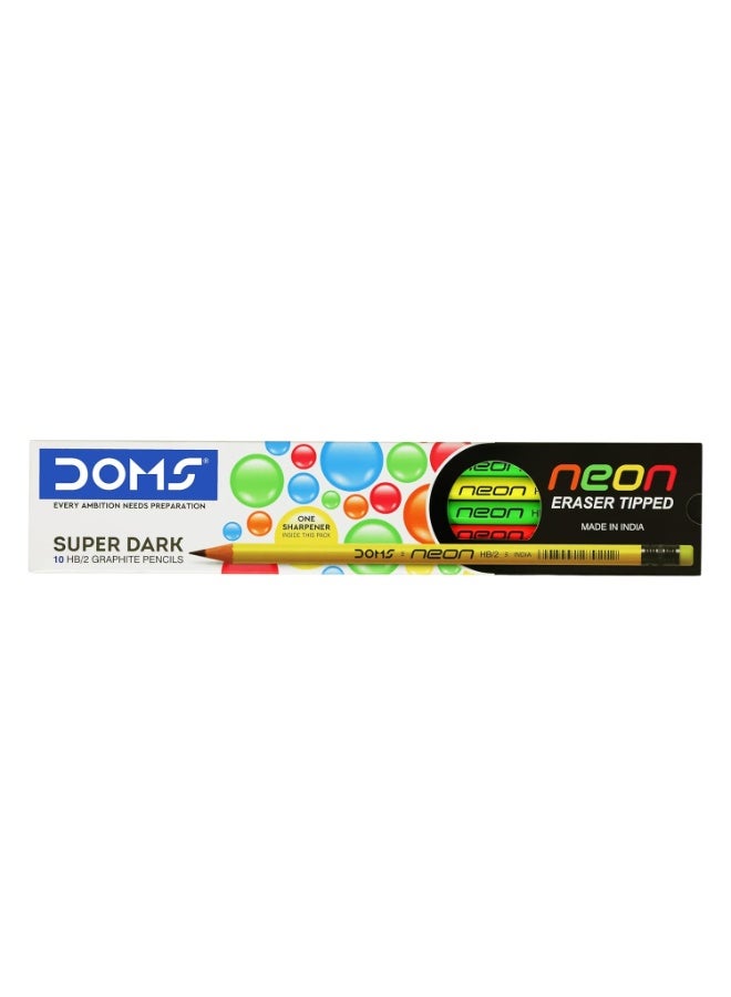 DOMS Neon Rubber Tipped HB/2 Graphite Pencils Box Pack | Non-Toxic | Free Sharpner Inside The Box | Easy & Smooth Sharpening | Pack Of 10 Pencils - Image 2