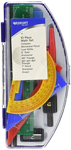 Westcott Ten Piece Math Tool Kit, Assorted Colors - Image 1