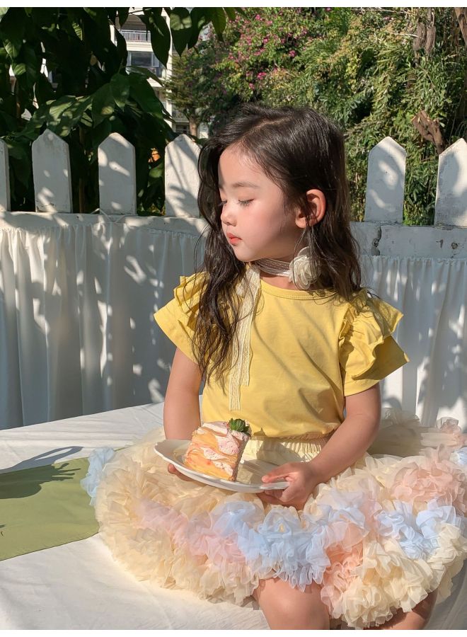 Children's Clothing Summer Style Girls' T-shirt Korean Children's Clothing Girls' Ruffled Edge Flutter Sleeve T-shirt Short Sleeve