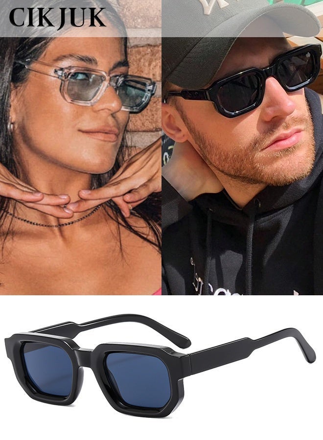 سِيكجُوك نظارات شمسية ريترو للرجال والنساء نسائية ورجالية نسائيه رجاليه مستطيلة سميكة بإطار كبير عصرية بحماية من الأشعة فوق البنفسجية تتميز بتصميم نظارة شمسيه نظاره أنيق وتشمل نضارات نساءيه رجالي نضرات رجال من أفضل النظارات الشمسية المتاحة أسود - Image 1