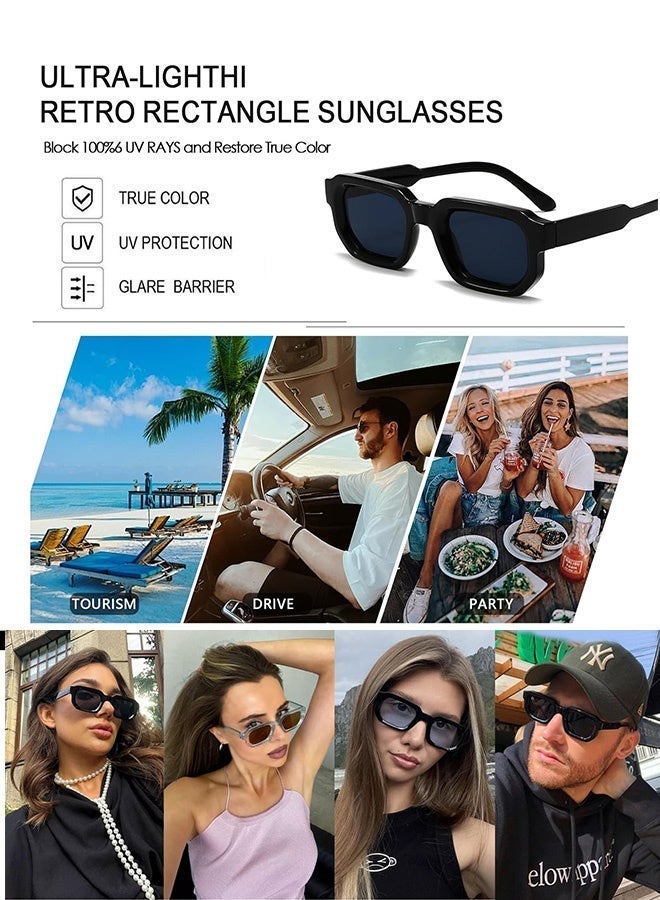 سِيكجُوك نظارات شمسية ريترو للرجال والنساء نسائية ورجالية نسائيه رجاليه مستطيلة سميكة بإطار كبير عصرية بحماية من الأشعة فوق البنفسجية تتميز بتصميم نظارة شمسيه نظاره أنيق وتشمل نضارات نساءيه رجالي نضرات رجال من أفضل النظارات الشمسية المتاحة أسود - Image 2