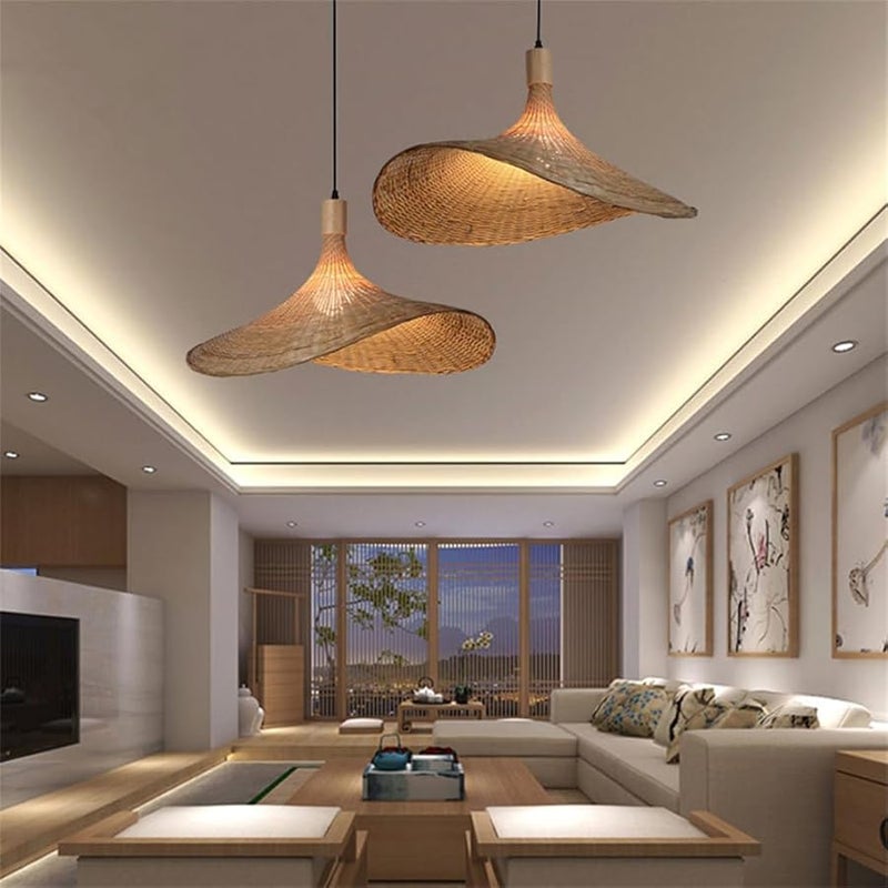 Modern Boho Handwoven Rattan Pendant Light 40cm For Dining Room Kitchen Island - Image 4
