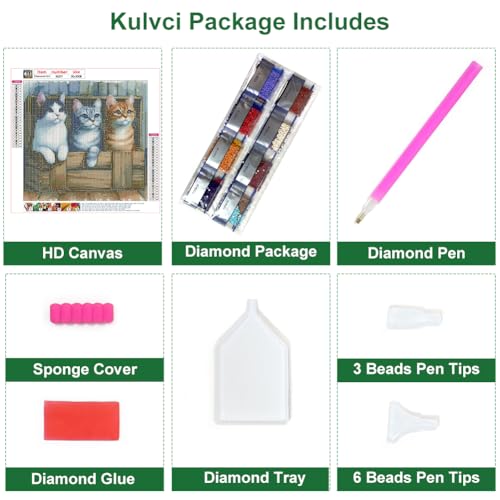 Kulvci Cat Diamond Painting Kits for Adults, Diamond Art Kits for Beginners, 5D DIY Full Drill Gem Craft for Home Decor Gift 12x12inch - Image 5