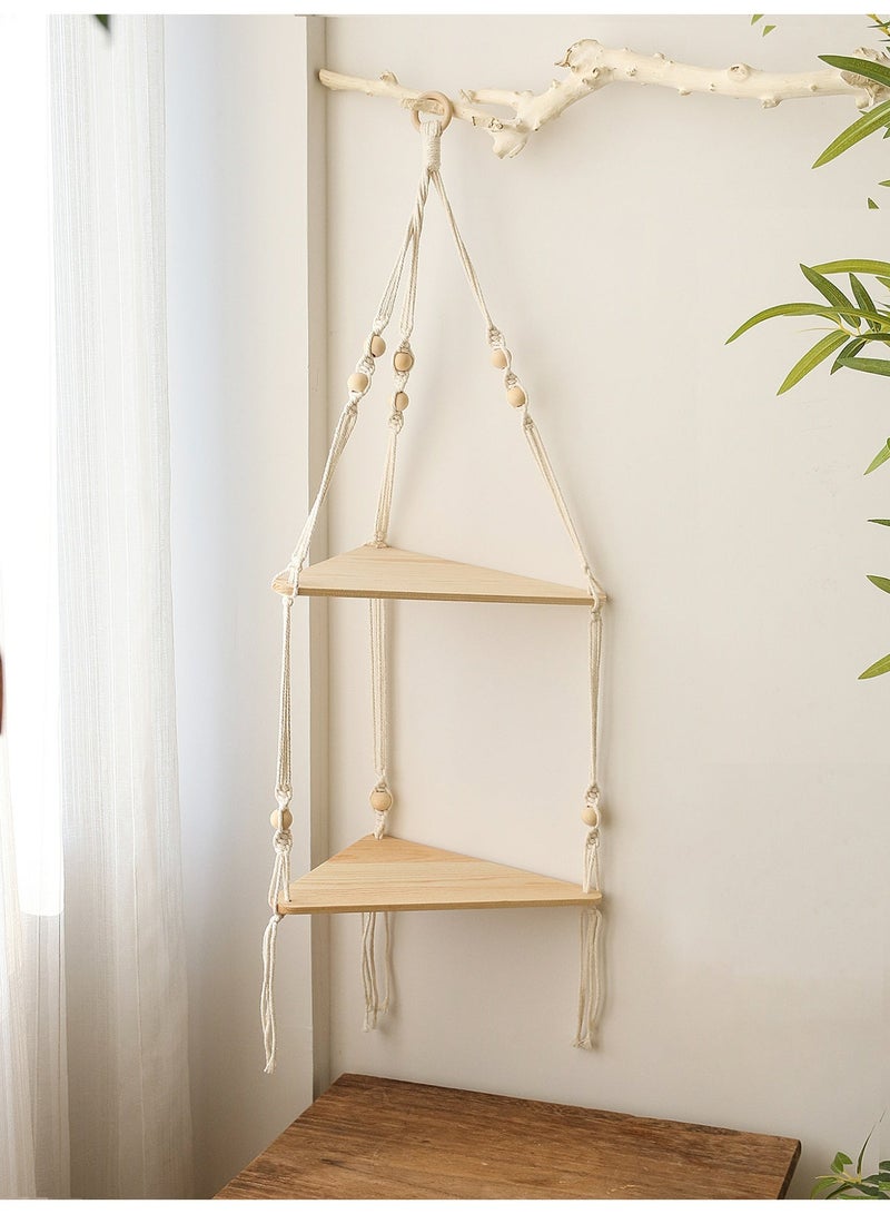 Ayana Casa Black Rope Hanging Shelf – Wooden Floating Wall Shelf with Wooden Beads and Tassel for Living Room Bedroom Bathroom Home Décor - Image 5