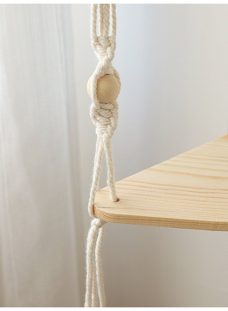 Ayana Casa Black Rope Hanging Shelf – Wooden Floating Wall Shelf with Wooden Beads and Tassel for Living Room Bedroom Bathroom Home Décor - Image 3