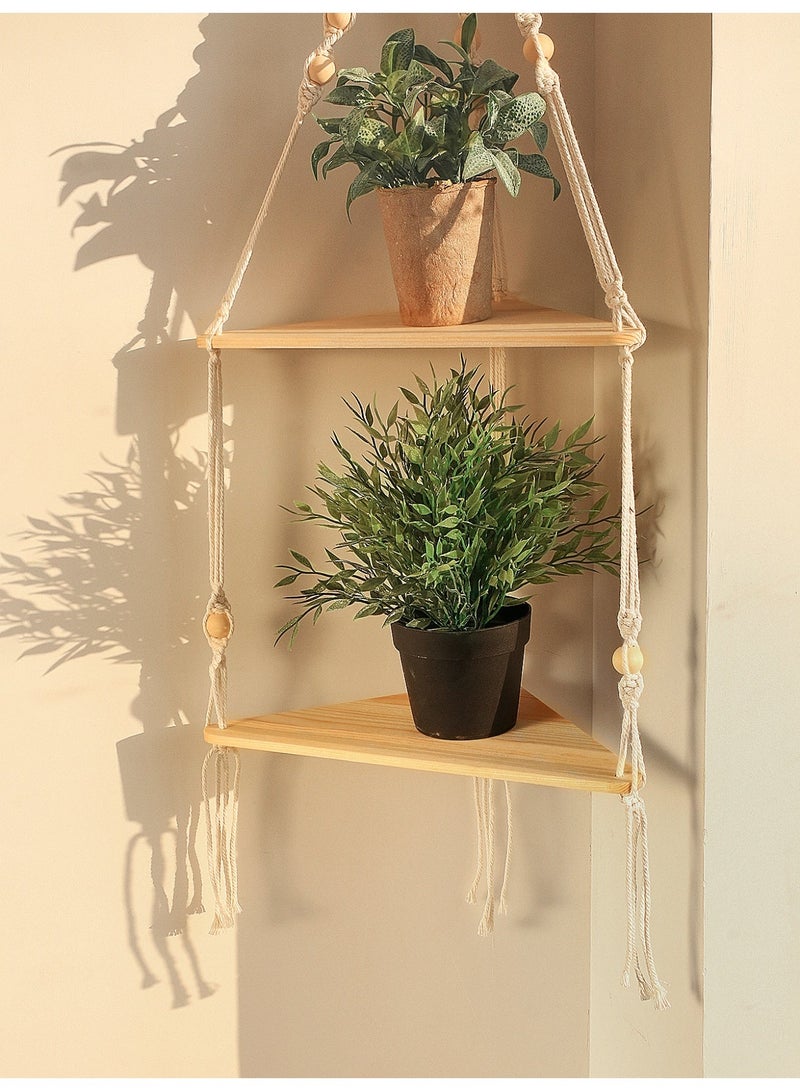 Ayana Casa Black Rope Hanging Shelf – Wooden Floating Wall Shelf with Wooden Beads and Tassel for Living Room Bedroom Bathroom Home Décor - Image 2