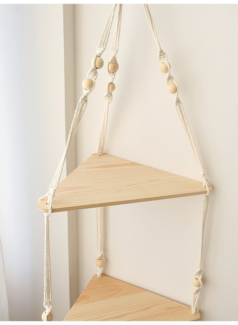 Ayana Casa Black Rope Hanging Shelf – Wooden Floating Wall Shelf with Wooden Beads and Tassel for Living Room Bedroom Bathroom Home Décor - Image 4