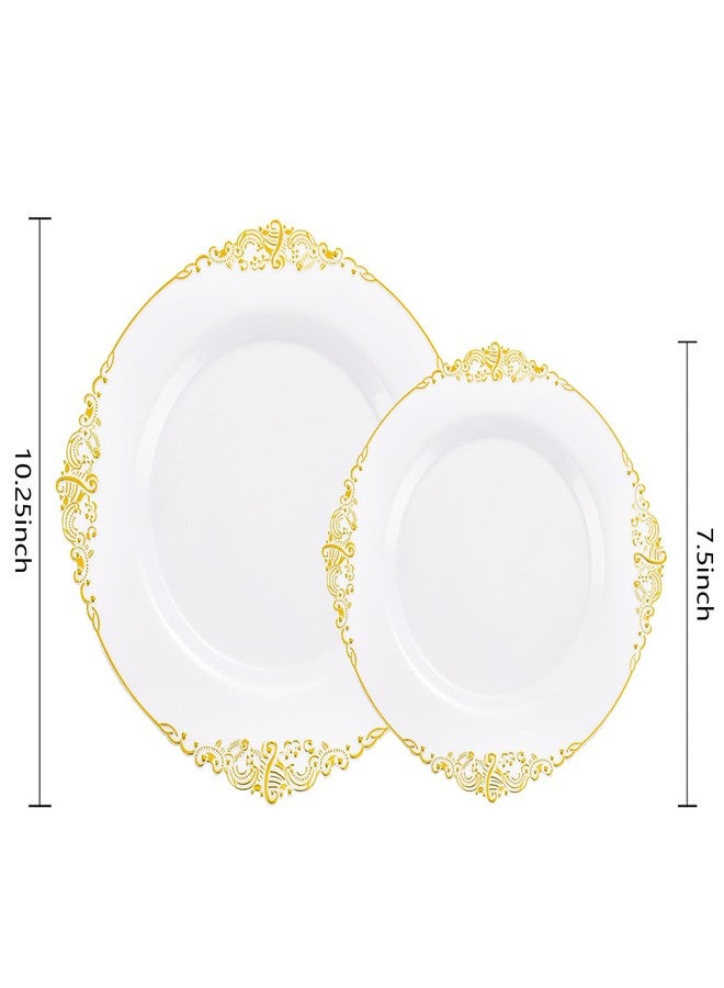 Joyido 102PCS White and Gold Plastic Plates - Heavy Duty Gold Disposable Plates Include 51PCS 7.5inch Dessert Plates, 51PCS 10.25inch Dinner Plates for Weddings & Parties - Image 3