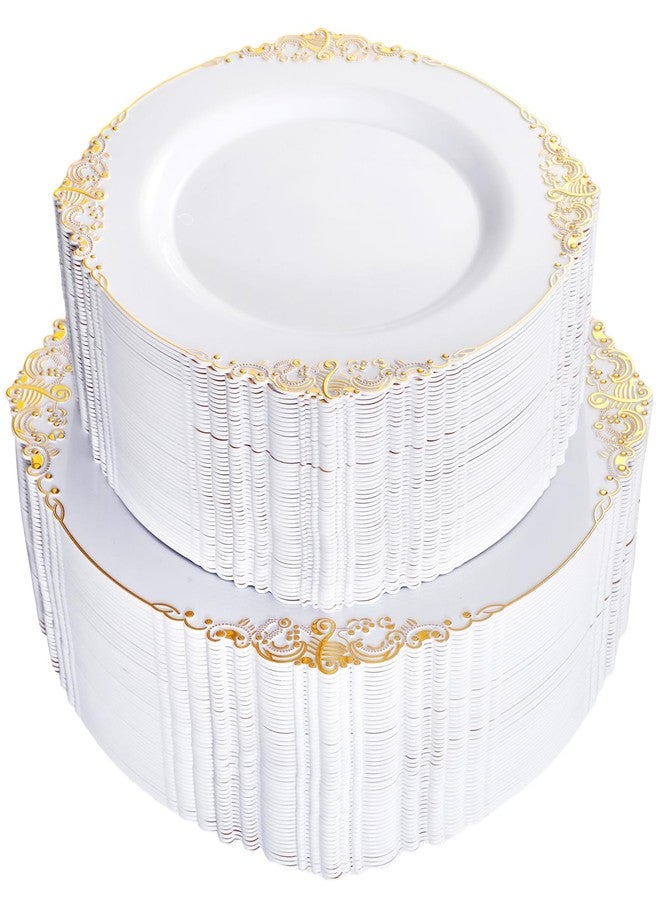 Joyido 102PCS White and Gold Plastic Plates - Heavy Duty Gold Disposable Plates Include 51PCS 7.5inch Dessert Plates, 51PCS 10.25inch Dinner Plates for Weddings & Parties - Image 1