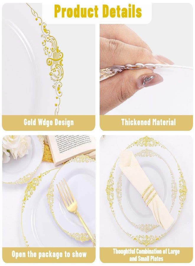 Joyido 102PCS White and Gold Plastic Plates - Heavy Duty Gold Disposable Plates Include 51PCS 7.5inch Dessert Plates, 51PCS 10.25inch Dinner Plates for Weddings & Parties - Image 4