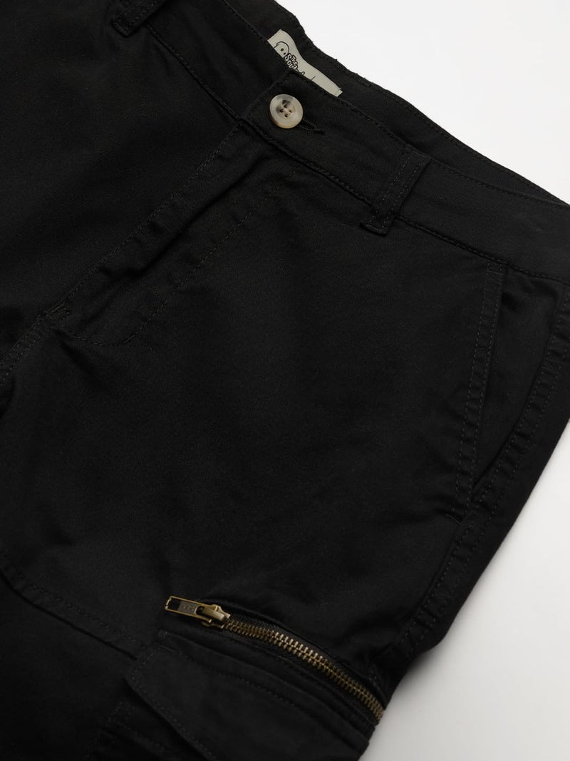 The Souled Store Solids: Black Men and Boys Buttoned Cotton Straight Fit Cargo Pants - Image 5