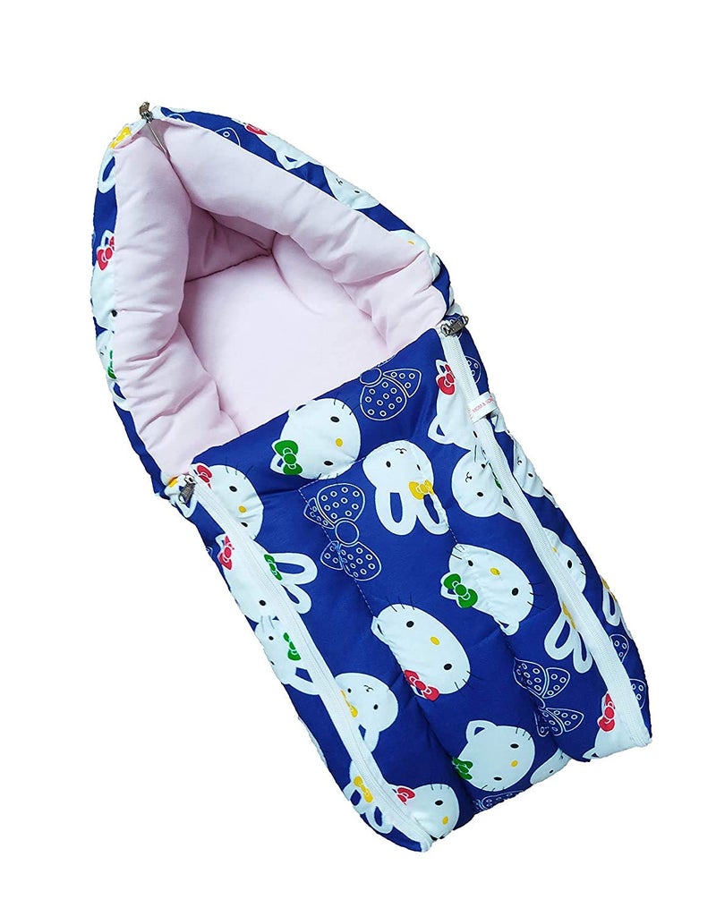 CUSTOMARY Baby 2 in 1 Sleeping Bag/Carry Bag/Bedding set/Gift set (0 to 3 Month) (BLUE-KITTY) - Image 1