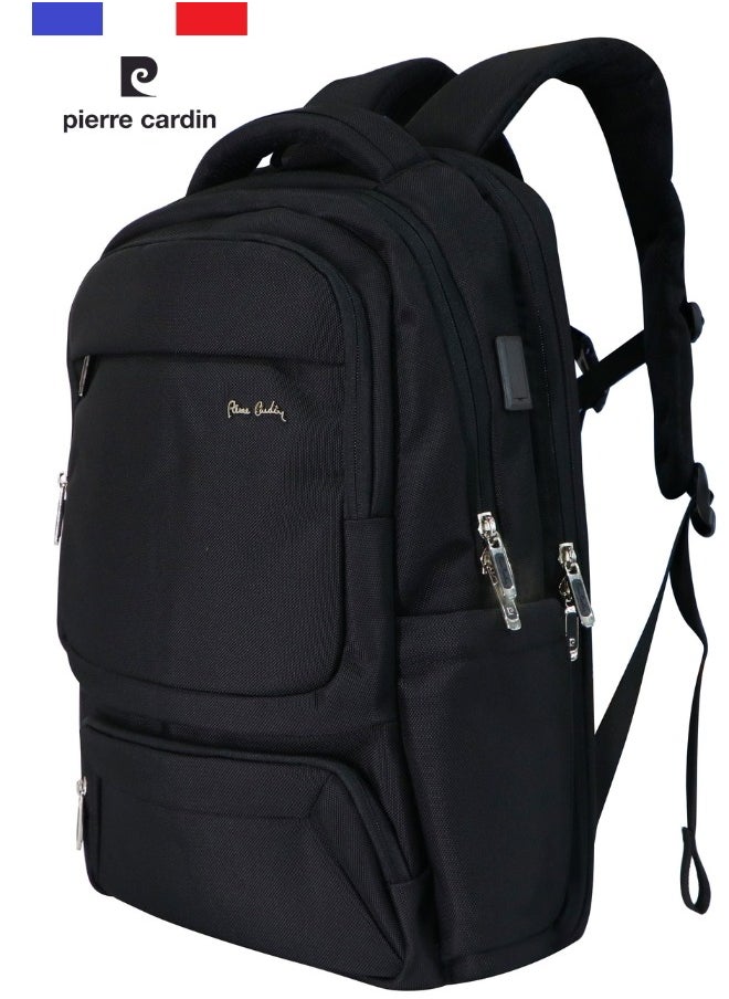 pierre cardin - Extra Large Premium Travel Laptop Backpack 18.5 Inch, Business Bag with USB Charging Port and Earphone Jack, Water Resistant College Backpack for Men - Image 1