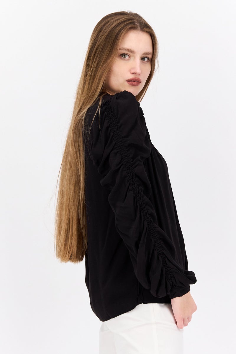 Pepe Jeans Women V Neck Long Sleeve Textured Top, Black - Image 3