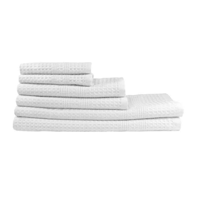 GILDEN TREE Waffle Towel Set Quick Dry Thin  2 Bath Towels  2 Hand Towels  2 Washcloths Classic Style White