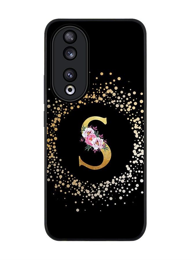 Stylizedd Rugged Black edge case for Honor 90 5G, Slim fit Flexible Anti Drop Thin Cover - Custom Monogram Initial Letter Floral Pattern Alphabet - S ( Black ) - Image 1