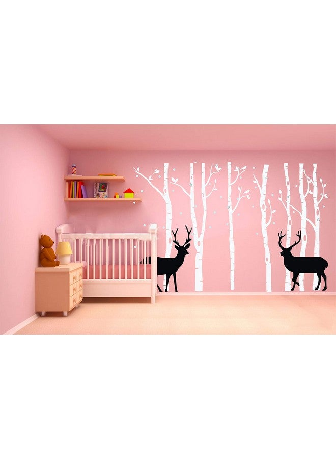 LUCKKYY Birch Tree Deer Wall Decal Nursery Forest Removable Birch Trees Vinyl Sticker for Kids Bedroom Decor Nursery Bedroom (White) - Image 2