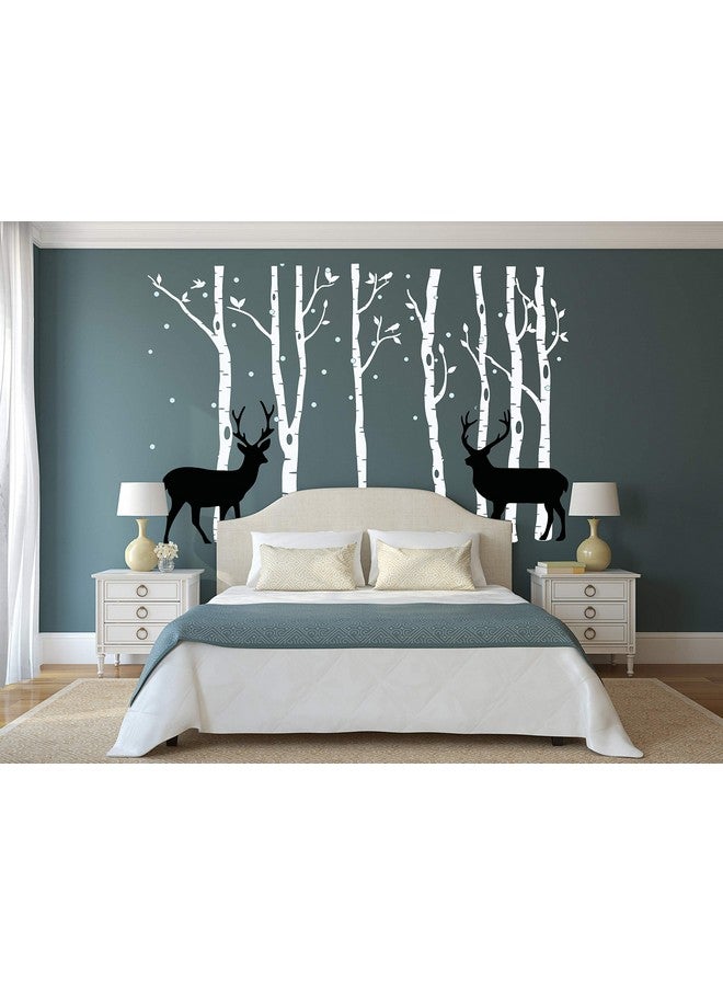 LUCKKYY Birch Tree Deer Wall Decal Nursery Forest Removable Birch Trees Vinyl Sticker for Kids Bedroom Decor Nursery Bedroom (White) - Image 1