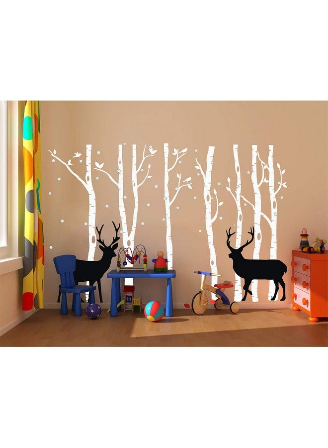 LUCKKYY Birch Tree Deer Wall Decal Nursery Forest Removable Birch Trees Vinyl Sticker for Kids Bedroom Decor Nursery Bedroom (White) - Image 4