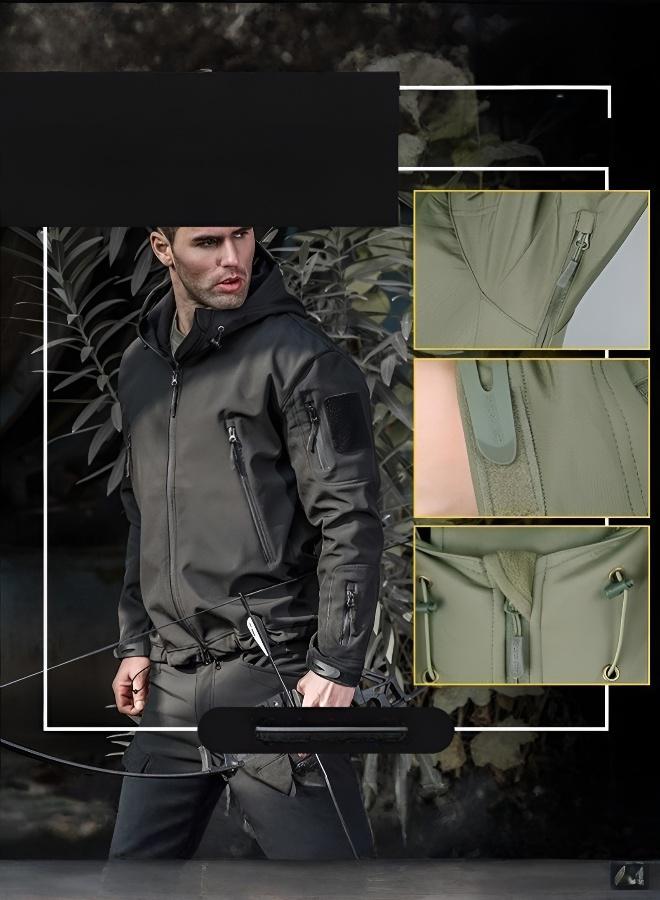 الهلياجيم سترة رجالية غير رسمية مقاومة للماء، سترة واقية من الرياح بسحاب وغطاء للرأس، طبقة خارجية مقاومة للرياح، جيوب على الذراعين والصدر، قصة مريحة، معزولة للحرارة، نسيج قابل للتنفس، تصميم بلون موحد، ملابس ترفيهية عصرية للاستخدام اليومي، لون أسود. - Image 5