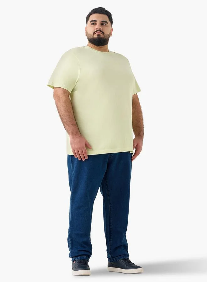 Splash FAV Plus Size Slogan Detail Crew Neck T-shirt