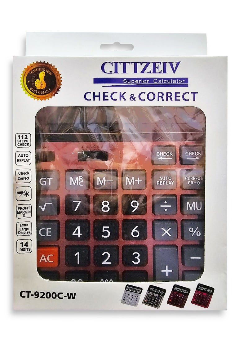 Generic - Check & Correct Calculator, CT-9200C-W  , Display, Local Number Key, 14 Digit Power, Extra Large Display for Office and School - Multi Color - Image 1